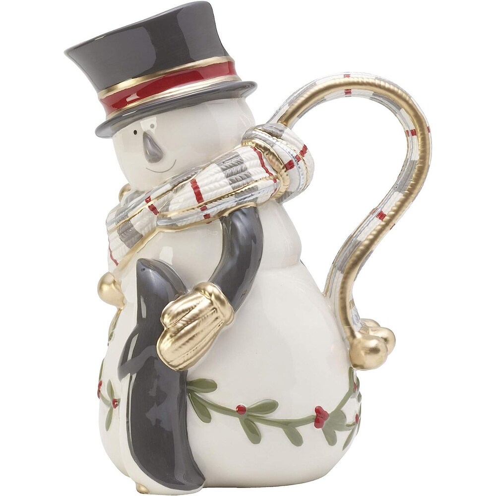 Fitz and Floyd Mistletoe Merriment Snowman Pitcher 60 Ounce   11.9\