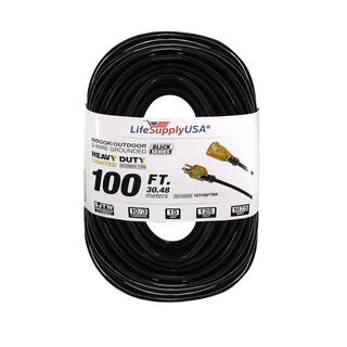 LifeSupplyUSA 100 ft. 103 SJTW 15 Amp 125-Volt 1875-Watt Lighted End IndoorOutdoor Black Heavy-Duty Extension Cord (2-Pack) 2103100FTBK