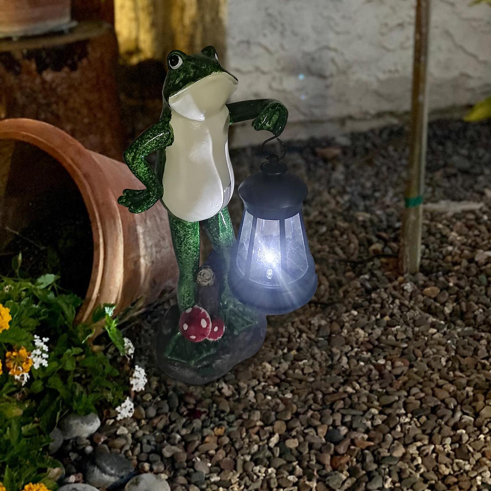 Goodeco Solar Garden Statue of Frog Figurine with Solar Lantern- Garden Frog Ornament -Unique Housewarming Gift, 12 inch