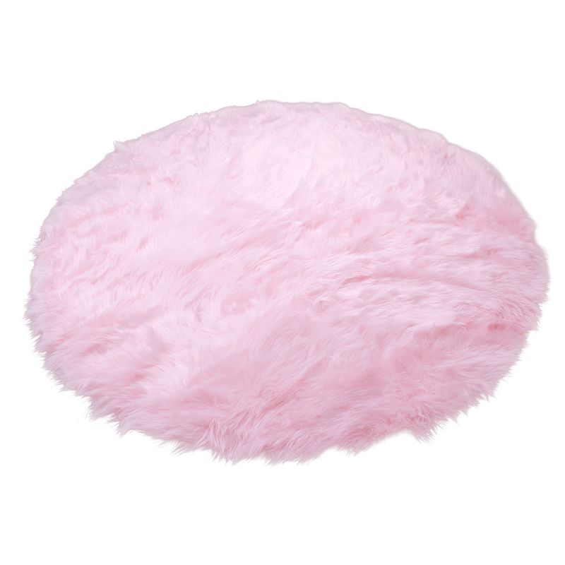 Walk on Me Faux Fur Super Soft 5 ft. Round Pink Area Rug