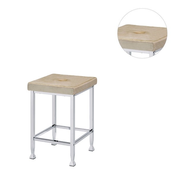 Set of 2 PU Upholstered Counter Height Stool in Beige and Chrome