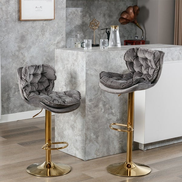 Swivel Bar Stools Set of 2， Velvet Counter Height Adjustable Barstools with Metal Legs， Dining Bar Chairs