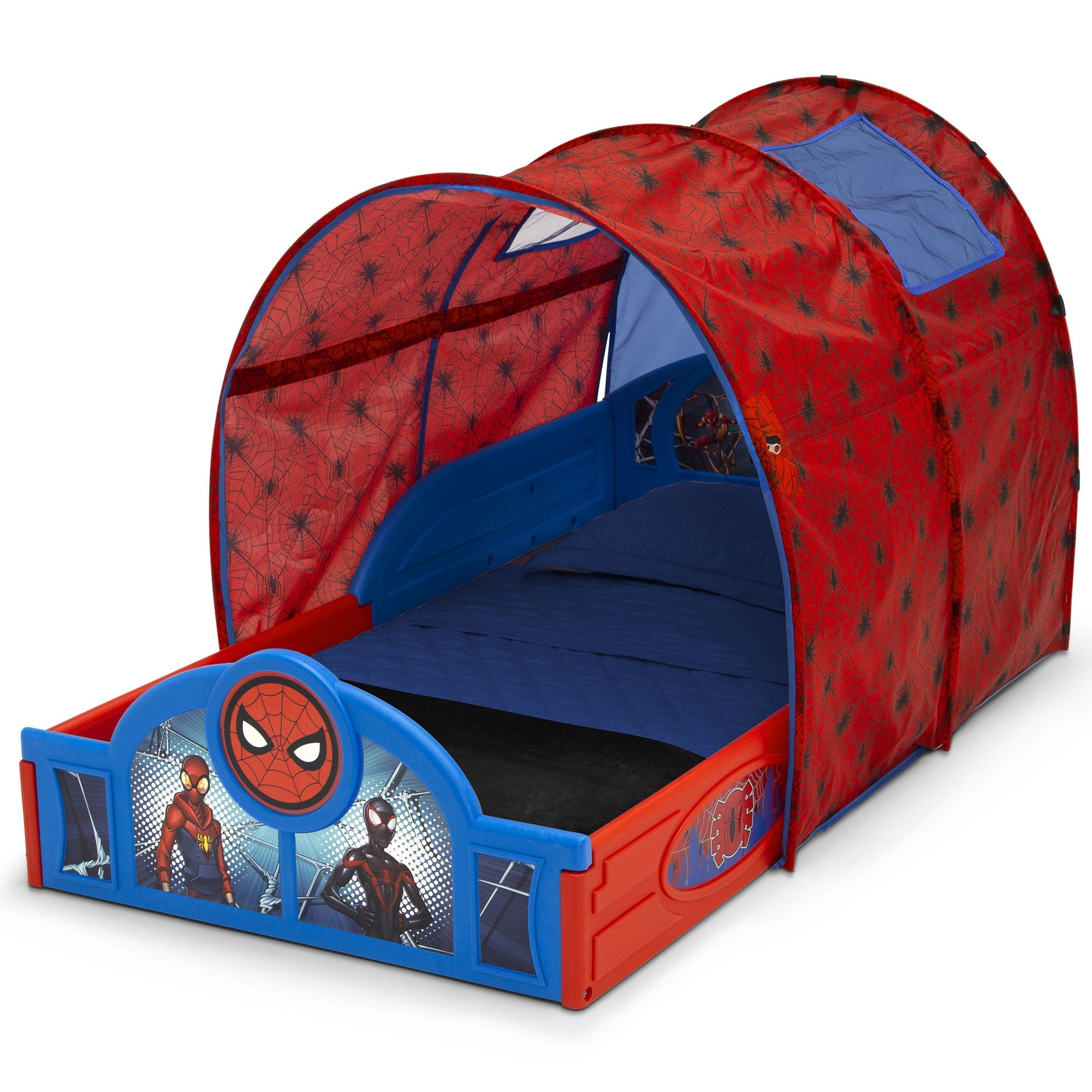 Marvel Spider-Man Sleep and Play Toddler Bed with Tent and Built-In Guardrails by Delta Children