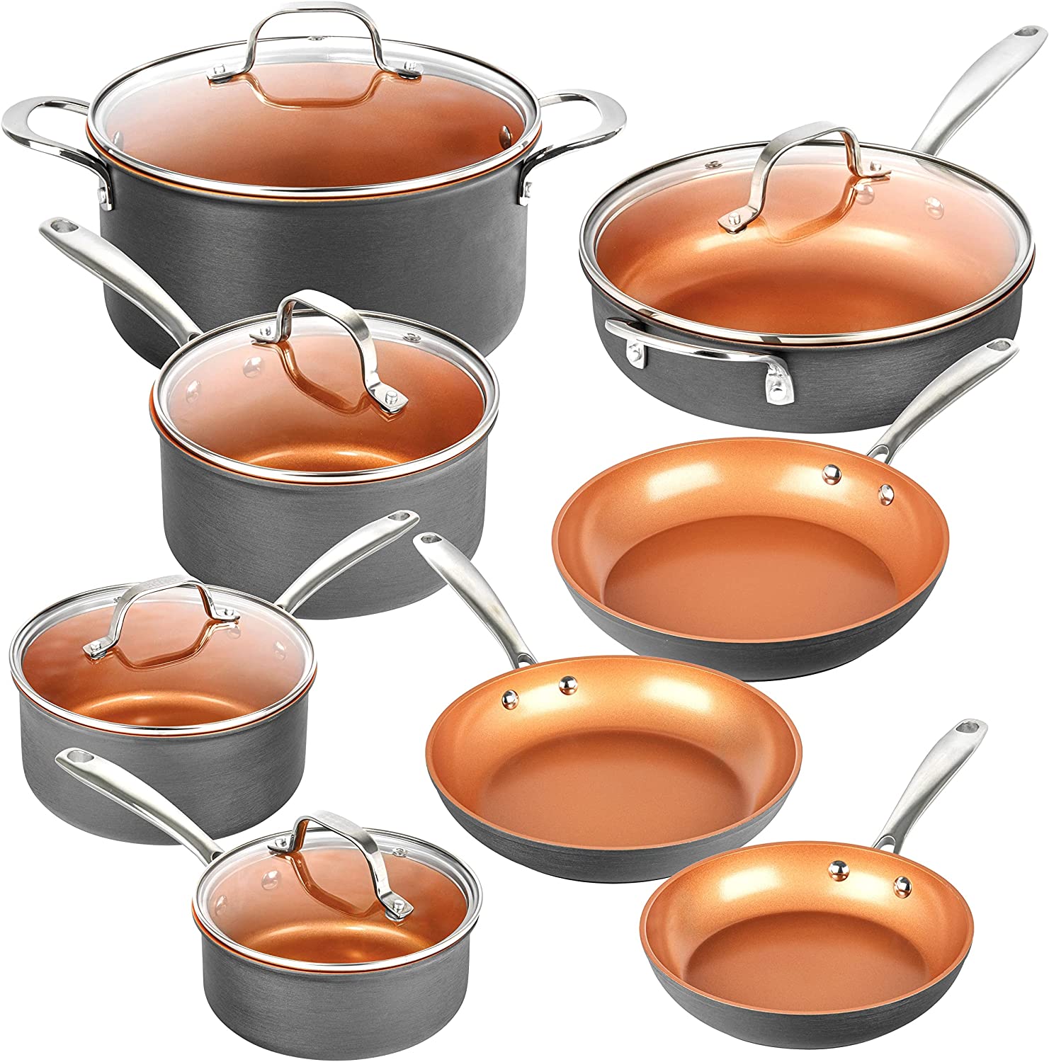 Gotham Steel Pro Pots and Pans Set Nonstick 13 Piece Hard Anodized Kitchen Cookware Sets with Nonstick Ceramic Cookware Set， Oven， Dishwasher Safe Metal Utensil Safe Non Stick Frying Pan Set， Nonstick