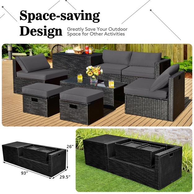 Tangkula 8pcs Patio Conversation Set Sectional Sofa Set All weather Pe Rattan Tempered Glass Table amp Washable Cushion Covers