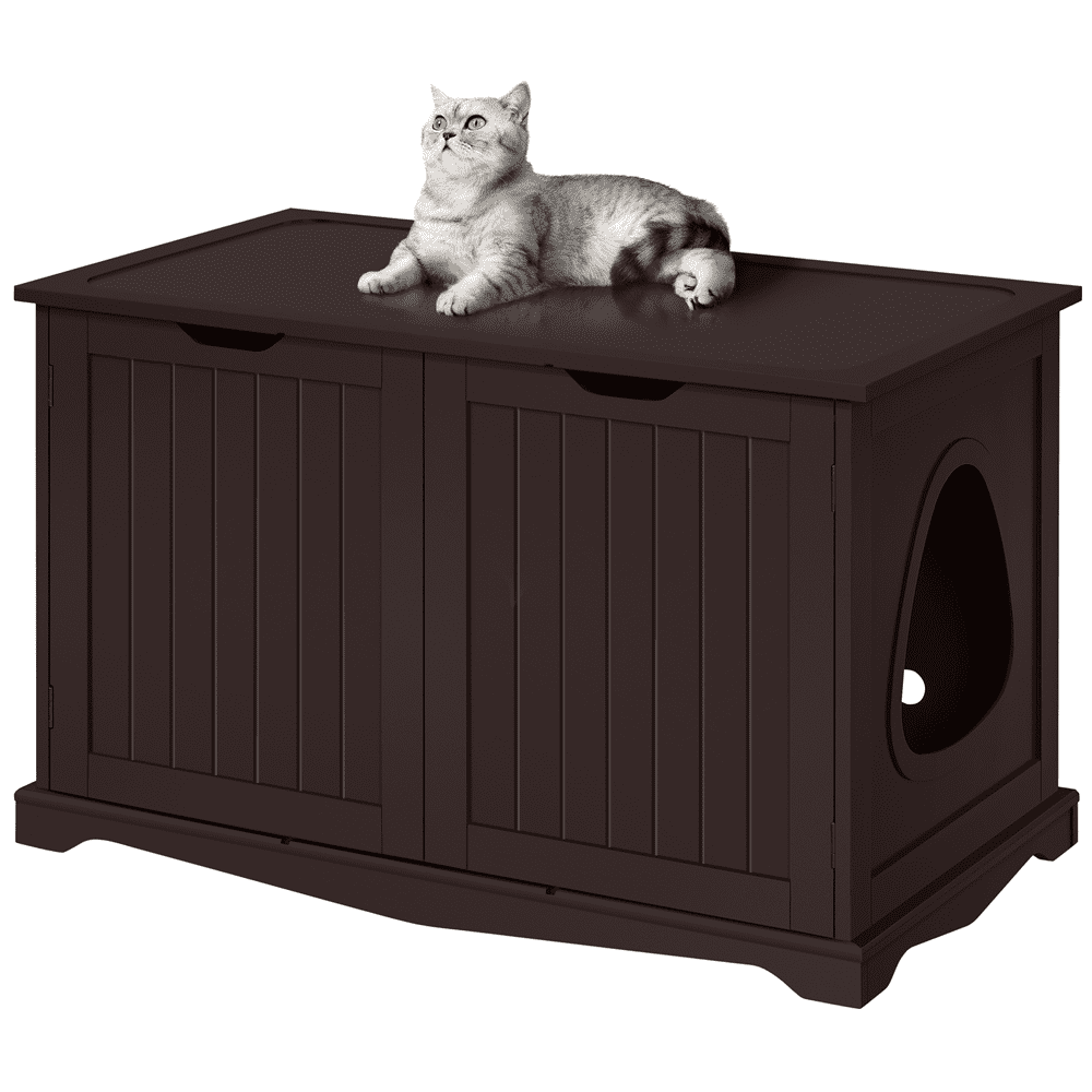 Yaheetech Wooden Cat Litter Box with Divider and Partition， Espresso