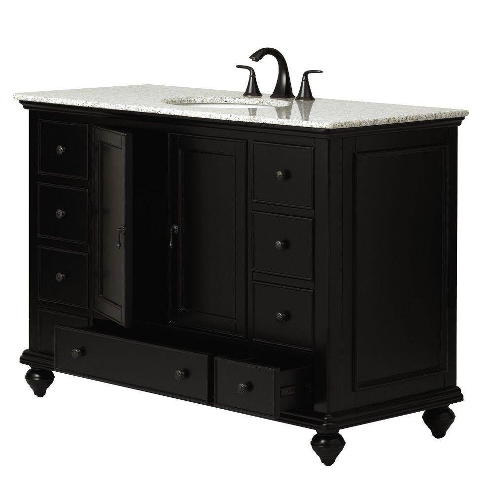 Home Decorators Collection Newport 49 in. W x 21-12 in. D Bath Vanity in Black with Granite Vanity Top in Gray 9085-VS49H-BK