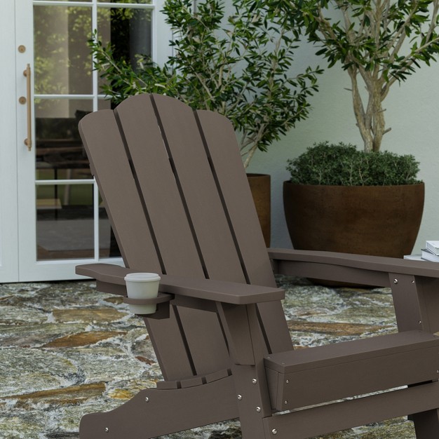 Merrick Lane Adirondack Chair With Cup Holder Weather Resistant Hdpe Adirondack Chair