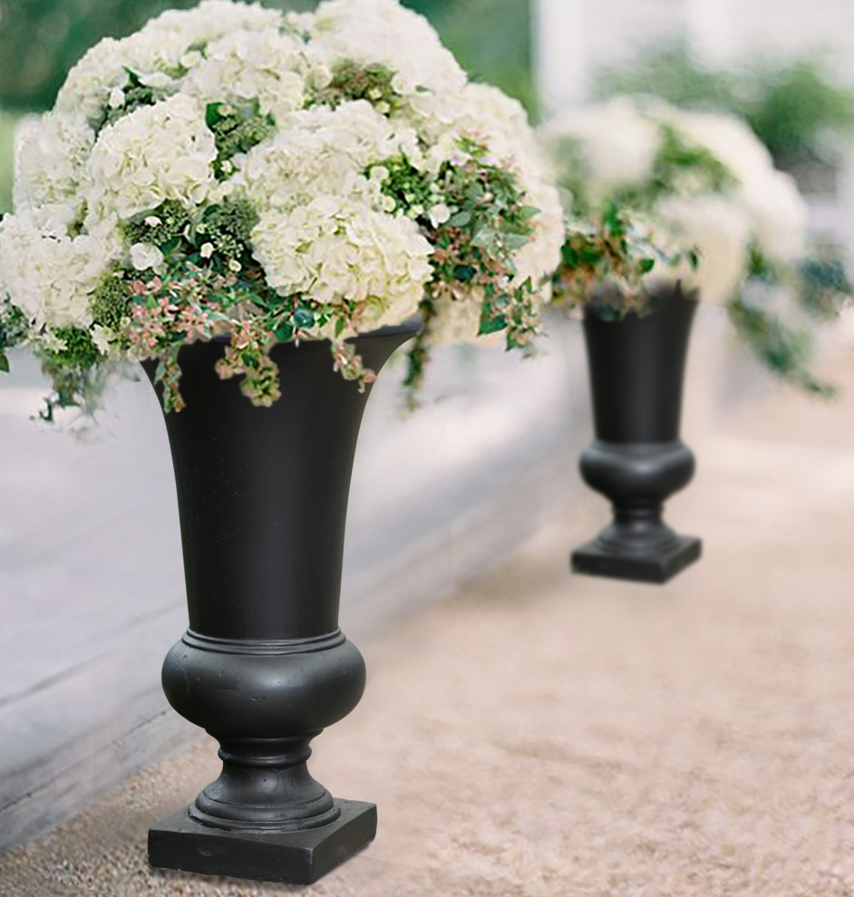 22.75 quotH Black Slim MgO Urn Planter   Traditional   Outdoor Pots And Planters   by Winsome House Inc.  Houzz