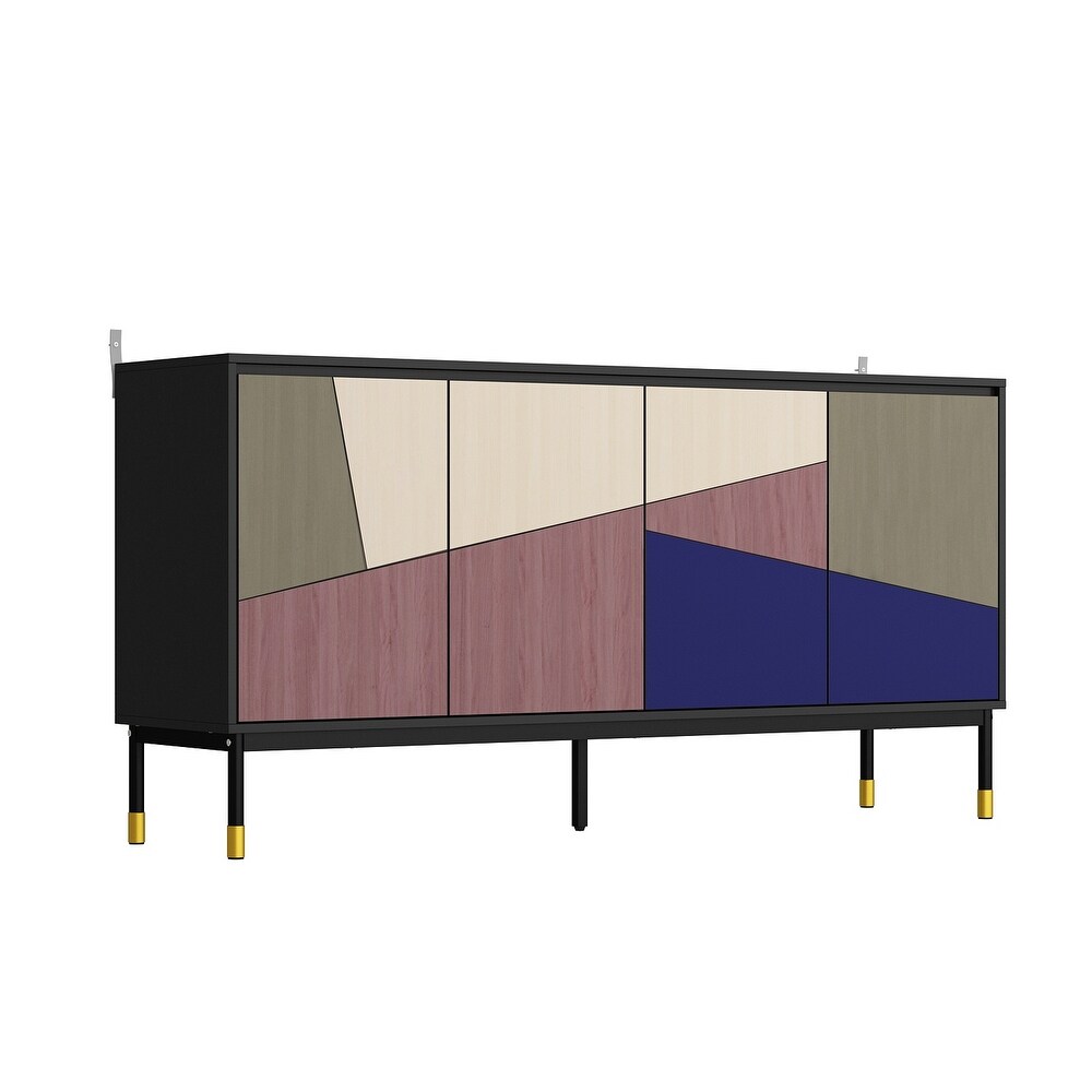 Colorful Modern Sideboard with Adjustable Storage   63 Inches Buffet