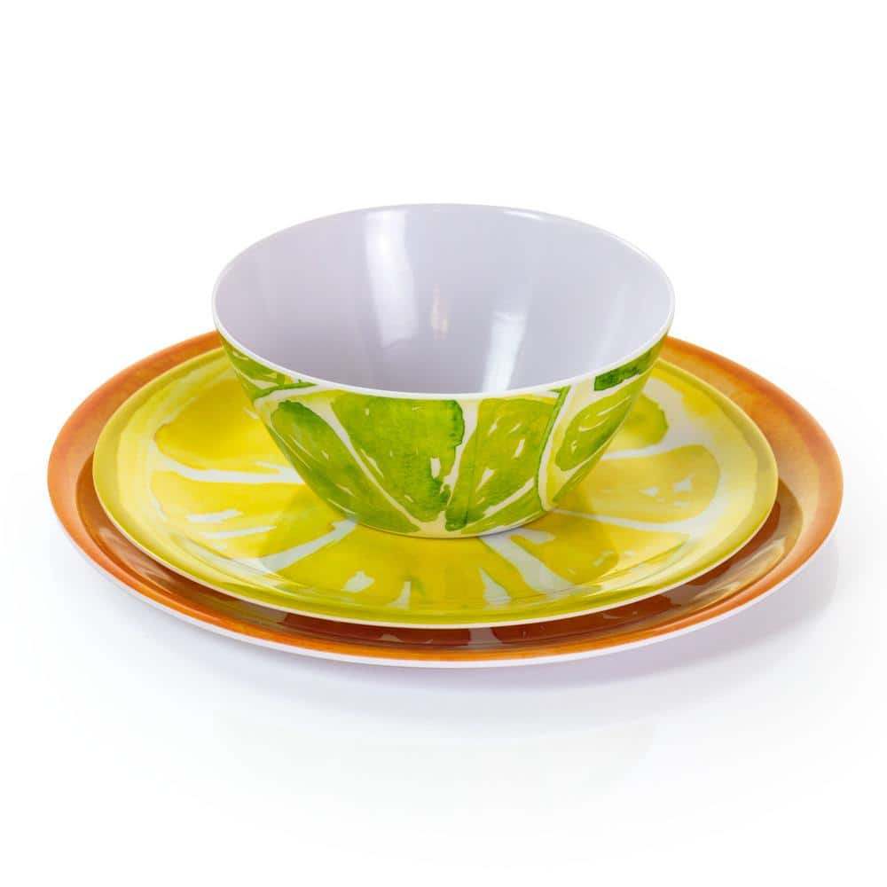 Gibson Home Sunny Citrus 12-Piece Assorted Designs Round Melamine Dinnerware Set (Service for 4) 985114300M