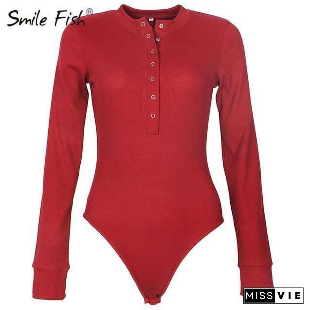 One-Piece Knitted Bodysuits Autumn Women Sexy Club Outfits V-Neck Long Sleeve Body Tops Rompers Casual Buttons Bodysuit M0446