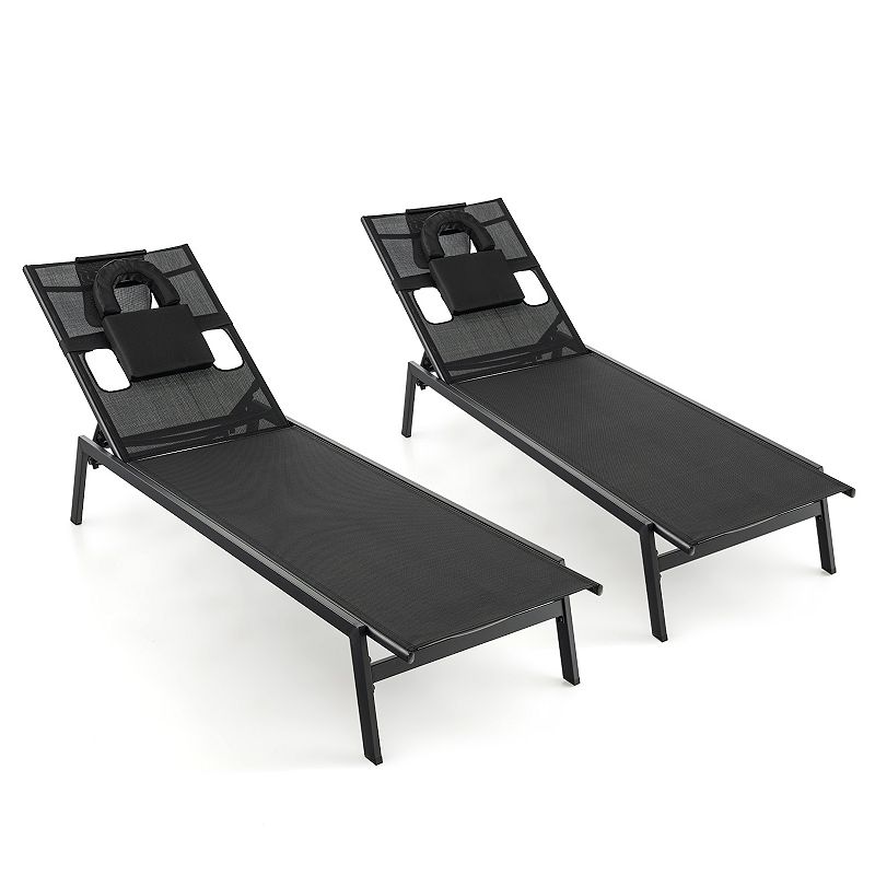 Patio Sunbathing Lounge Chair 5-position Adjustable Tanning Chair-black