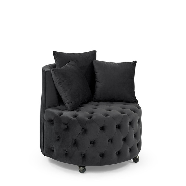 30 Round Velvet Swivel Chair with 3 Pillows and Button Tufted