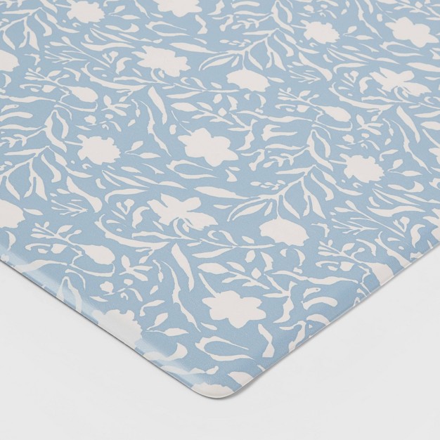 X 20 quot Floral Comfort Runner Mat Blue