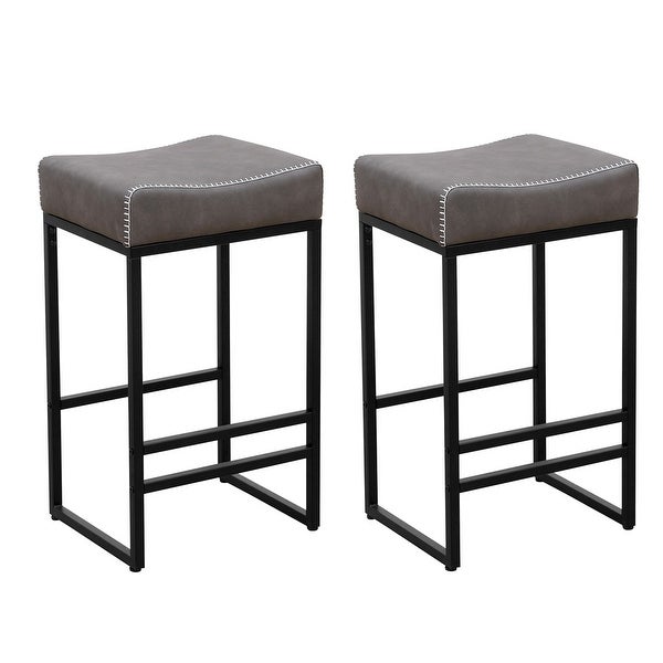 Modern Upholstered PU Leather Barstools with Metal Legs (Set of 2)