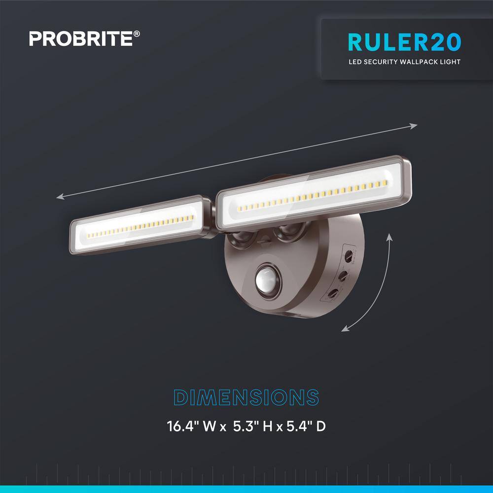 PROBRITE 150-Watt Equivalent 180-Degree Bronze Motion Activated Outdoor Integrated LED Thin Flood Light 2700K-5000K RUL20-5CCT-MS-BZ