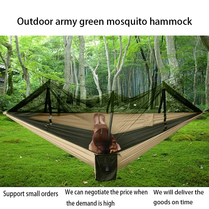 2024 Hot outdoor travel army green anti mosquito anti ant portable hammock mountain camping beach travel explosion