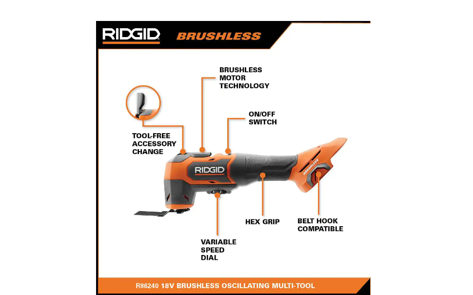 RIDGID R86240B 18V Brushless Cordless Oscillating Multi-Tool (Tool Only)