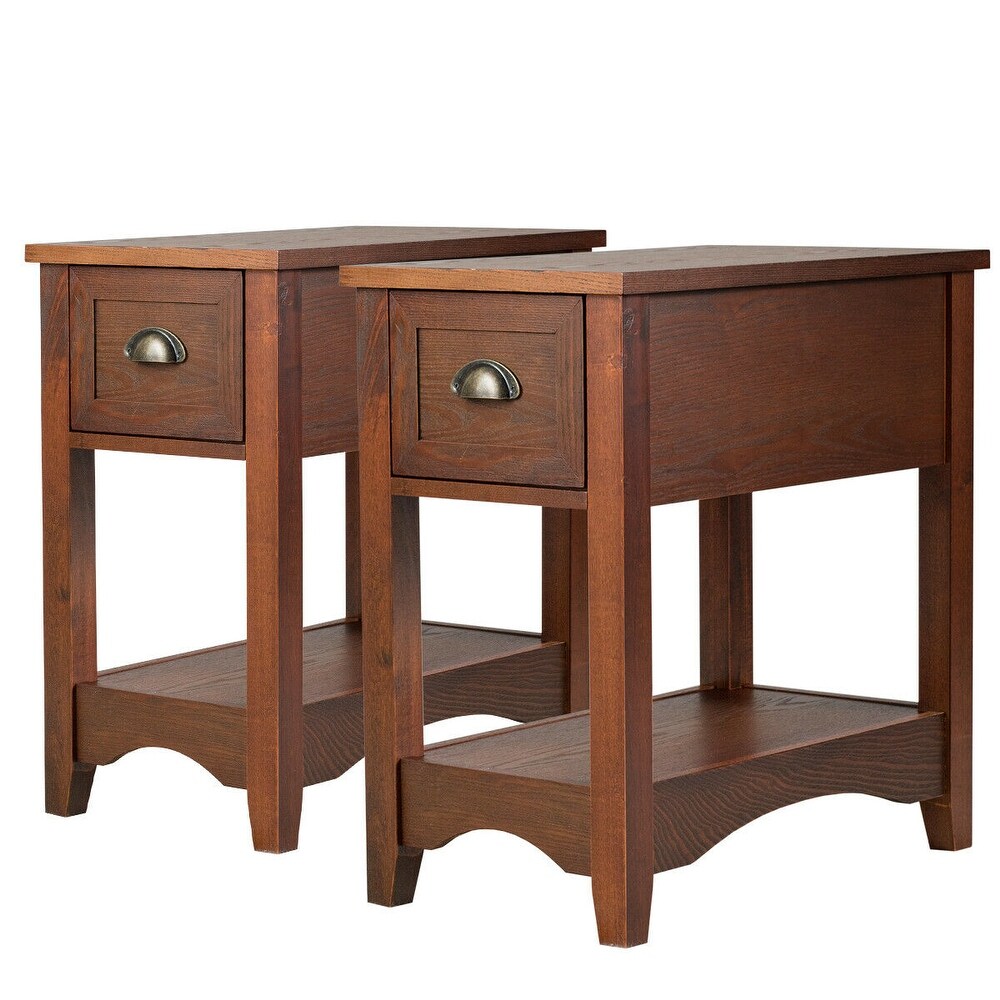 Gymax Set of 2 Contemporary Side End Table Compact Table w/ Drawer   13'' X 22'' X 23'' (L X W X H)