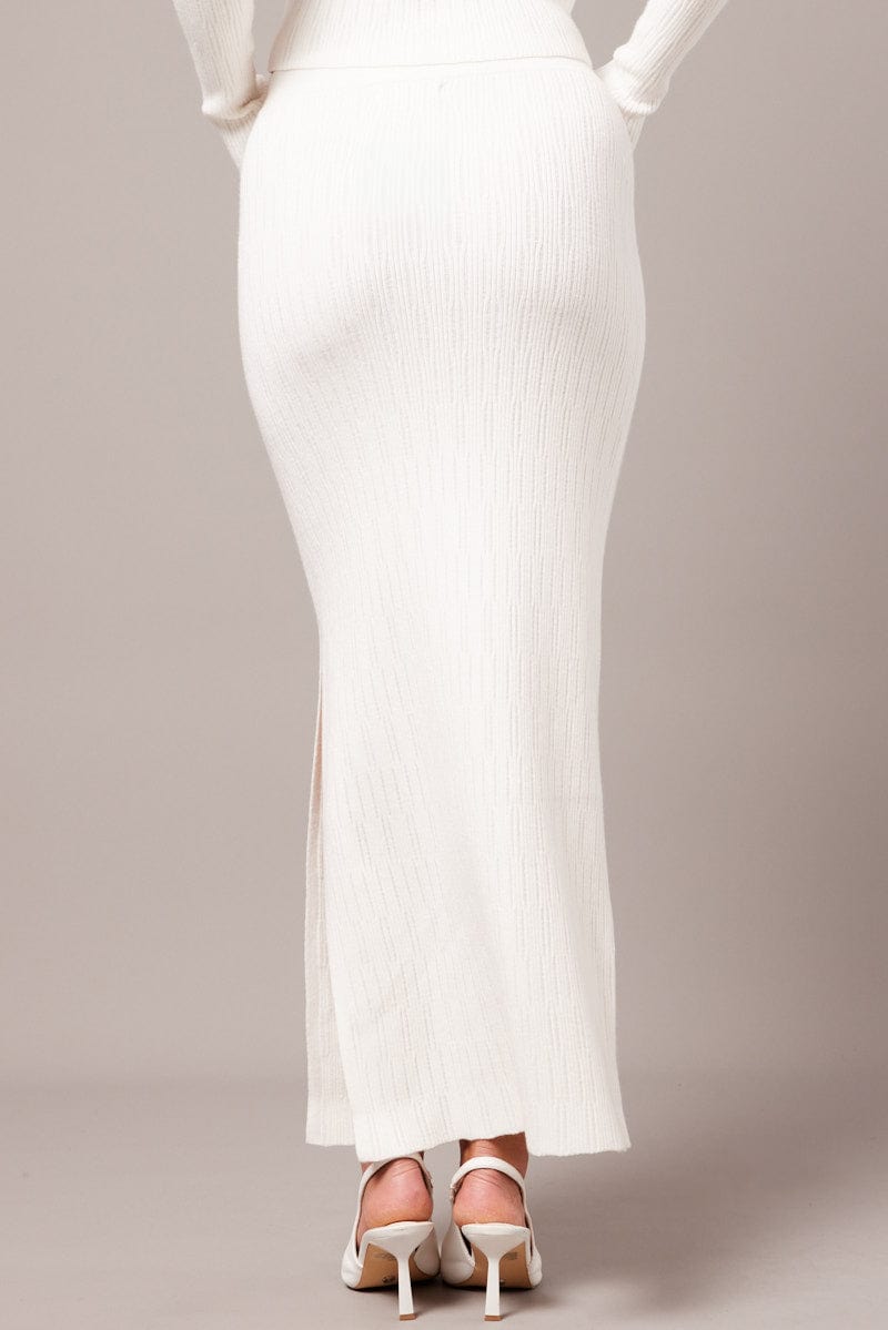 White Knit Skirt High Rise