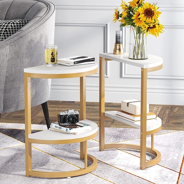 End Table Half Round， Narrow Side Table， Slim C Table for Sofa Couch