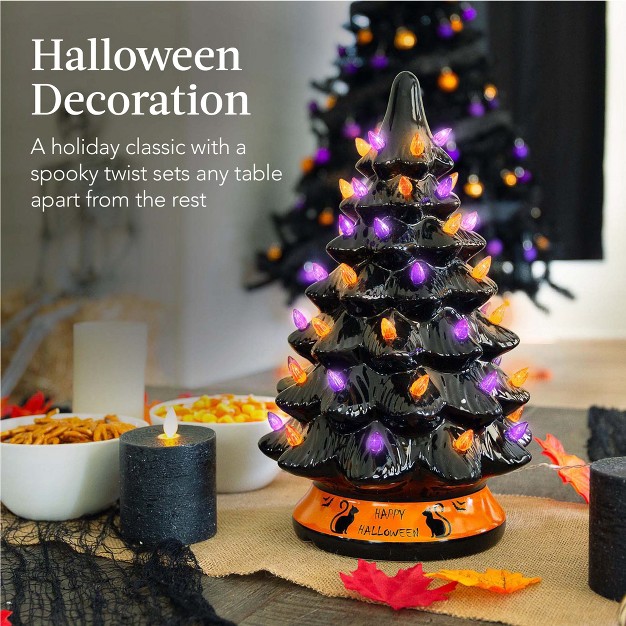 Best Choice Products 15in Pre lit Ceramic Tabletop Halloween Tree Holiday Decoration W Orange amp Purple Bulb Lights