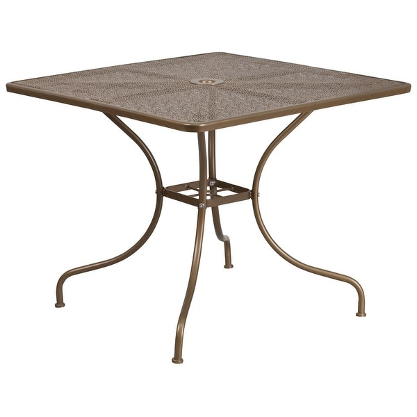 35.5inch Square Steel 3piece Patio Table Set with Round Back Chairs