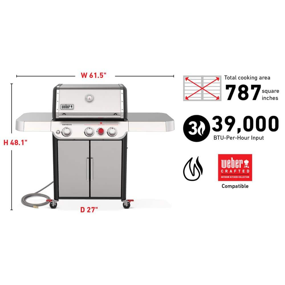 Weber Genesis S-325s 3-Burner Natural Gas Grill in Stainless with Built-In Thermometer 37300001