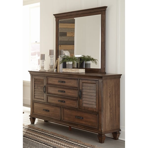 Clemence Burnished Oak and Beige 6-piece Panel Bedroom Set - - 28293065