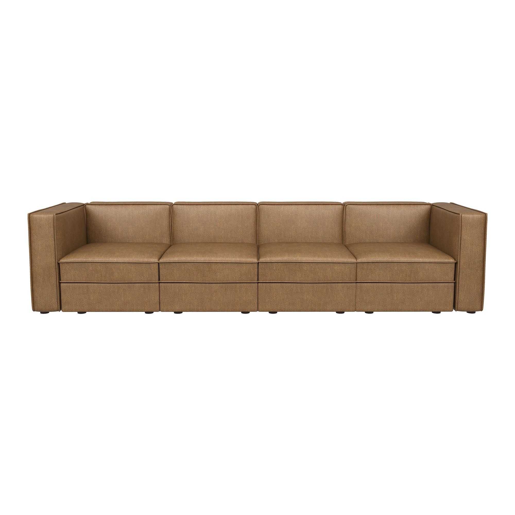 Nolany Modular Sectional Sofa Couch 4-Seat Sofa with Storage Seat, Caramel Microfiber