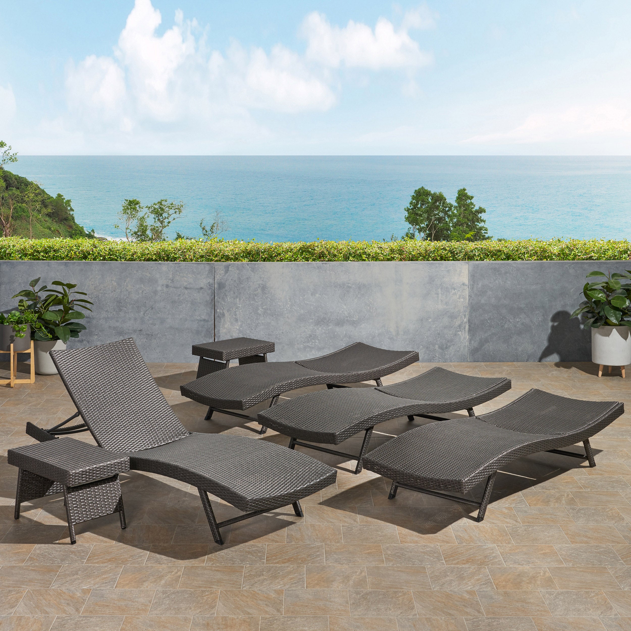 Eliana Outdoor 6 Piece Wicker Chaise Lounge Set