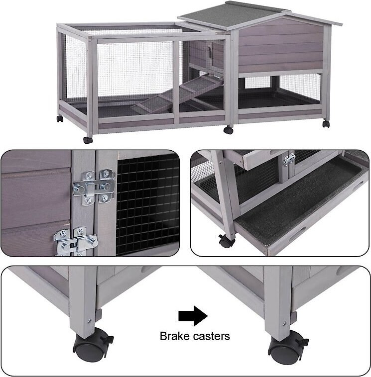 Aivituvin 33.5-in Indoor and Outdoor Ashpalt Roof Wheeled Rabbit Hutch