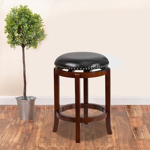 24'' High Backless Wood Counter Height Stool with LeatherSoft Swivel Seat