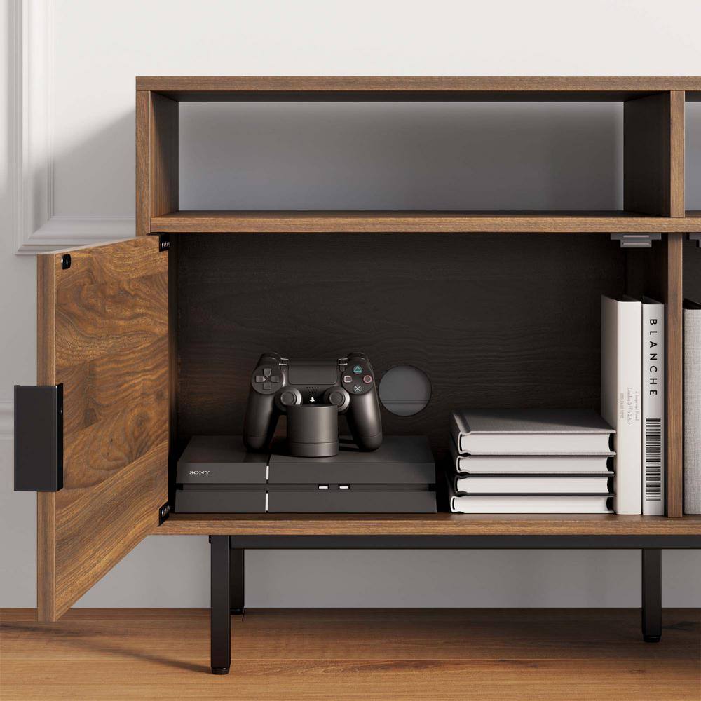 Nathan James Izsak 44 in. Walnut TV Stand Media Console Cabinet with Storage for Living Room or Entryway Fits TVs Up to 53 in. 74702