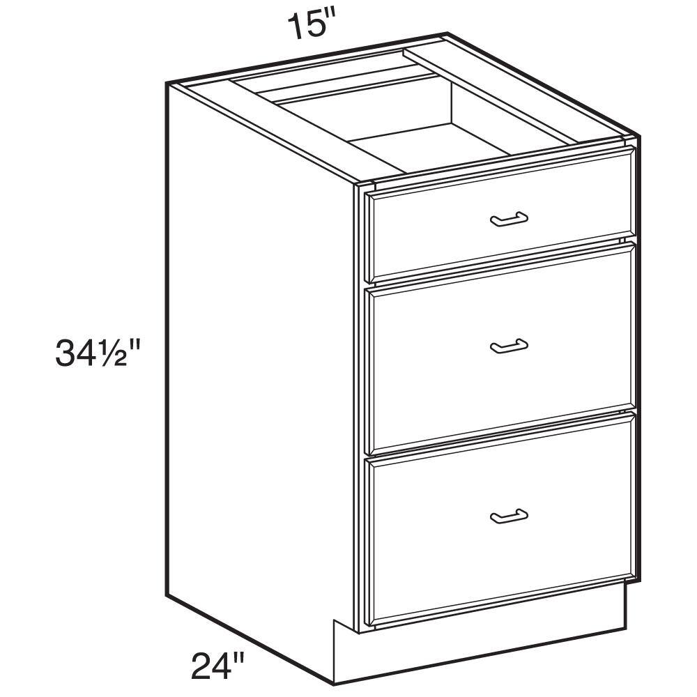 Home Decorators Collection Newport Onyx Gray Shaker Assembled Plywood 15 x 34.5 x 24 in. Stock Base Drawer Kitchen Cabinet 3 Soft Close Drawers BD15-NDO