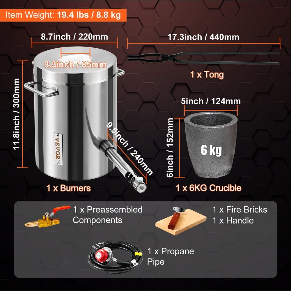 VEVOR Propane Melting Furnace Kit 6KG   12KG Large Kilns Stainless Steel Smelter for Metal Gold Copper Casting