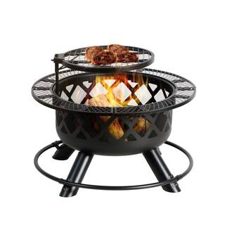 HeatMaxx Outdoor Wood Burning Fire Pit Backyard with Cooking Grill 32 in. Black Mini Ranch Fire Pit SRFP9624