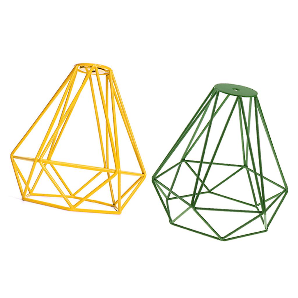 2pcs Modern Metal Diamond Loft Bar Cafe Pendant Ceiling Fixture Light Lamp Bulb Cage ( Green and Yellow )