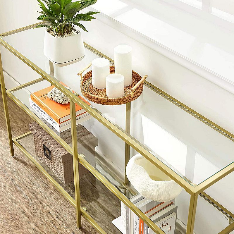 Console Sofa Table With 3 Shelves， Metal Frame