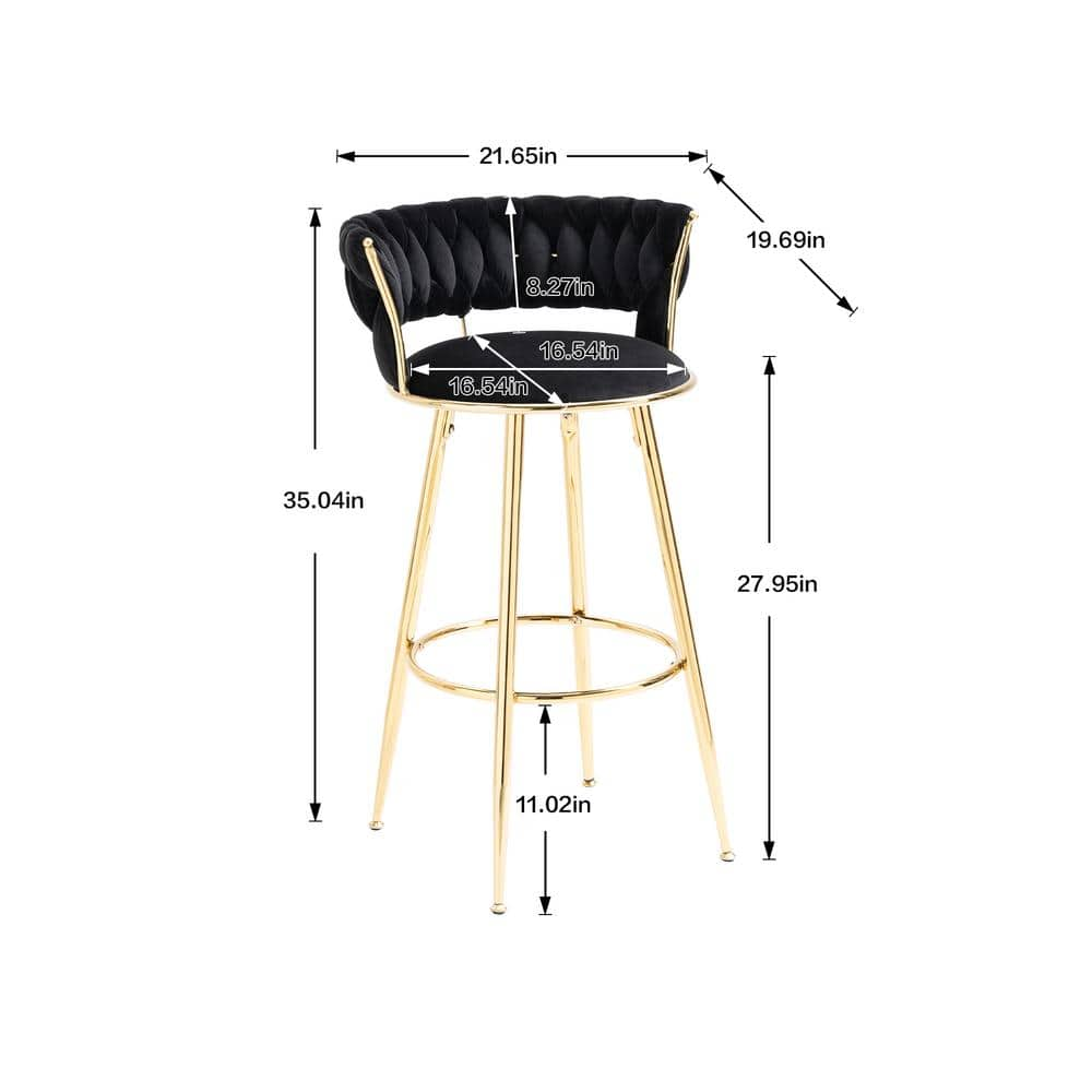 35.04 Inch Black Wood Bar Stools with Low Back and Footrest Counter Height Bar Chairs GM-H-95