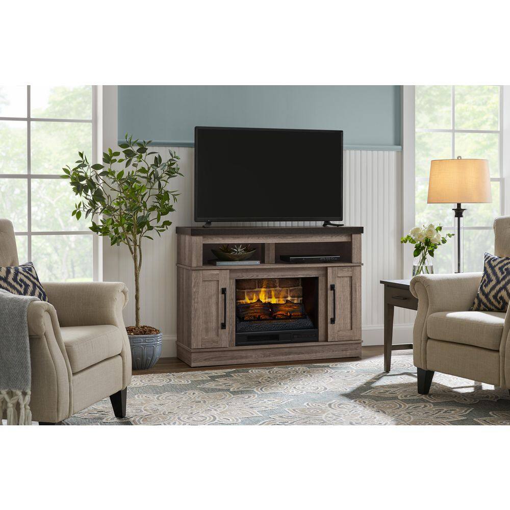 StyleWell Plainfield 48 in. Freestanding Electric Fireplace TV Stand in Medium Brown Ash with Charcoal Top HDFP48-54AE