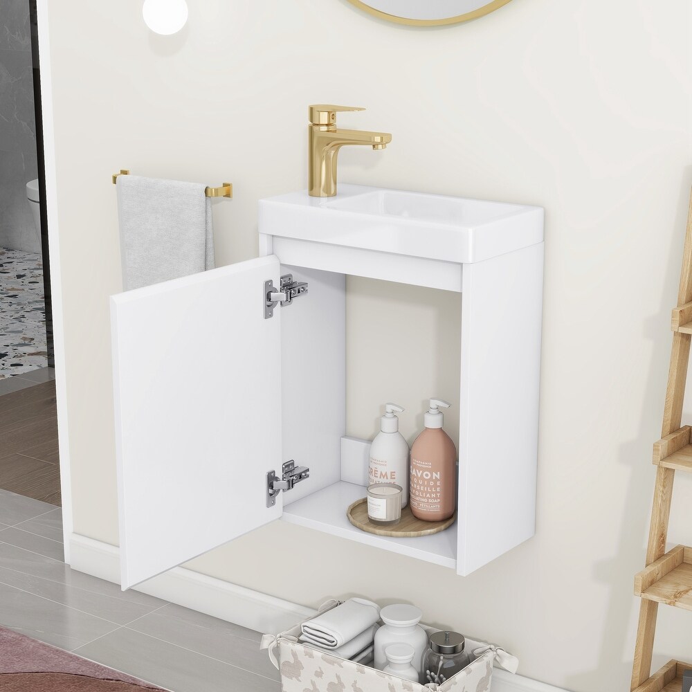 Elegant 16'' Bathroom Vanity with Sink  Modern Wall Mounted Bathroom Vanity Cabinet with Soft Close Doors for Small Bathrooms