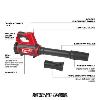 MW M12 12V Lithium-Ion Cordless Compact Spot Blower (Tool-Only) 0852-20