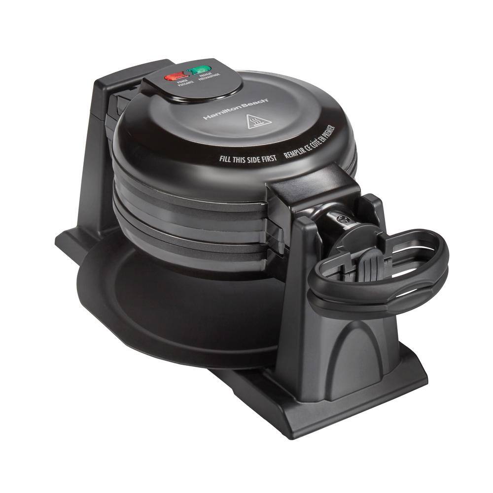 Hamilton Beach 1300 W Double Waffle Black Rotating Belgian Waffle Maker with Removable Plates 26201