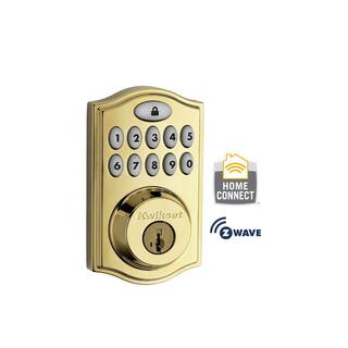 Kwikset Z-Wave SmartCode 914 Lifetime Polished Brass Single Cylinder Electronic Deadbolt Featuring SmartKey Security 914TRLZW500L03R