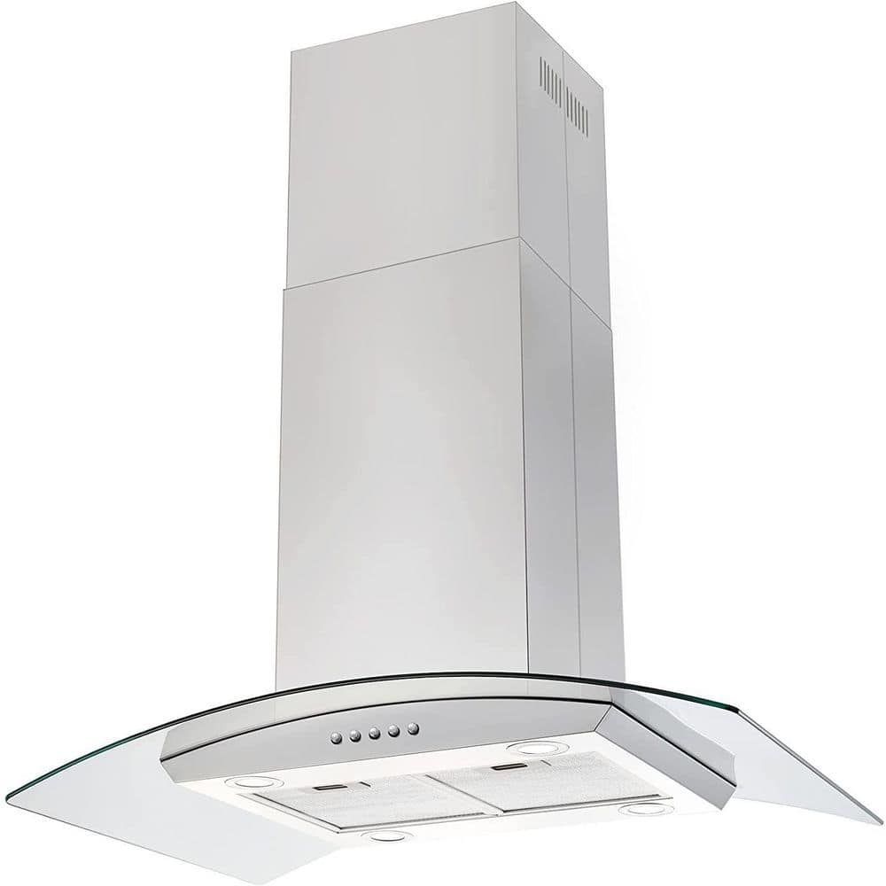 36 in 900CFM Ducted Insert Range Hood in Sliver Stainless Steel Island Mount Range Hood Tempered Glass LED Lights