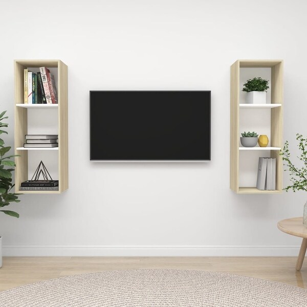 Wall-mounted TV Cabinets 2 pcs White and Sonoma Oak Engineered Wood