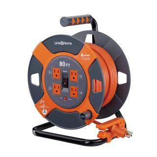 Link2Home 80 ft. 143 Extension Cord Storage Reel with 4 Grounded Outlets and Overload Protection EM-EL-800E