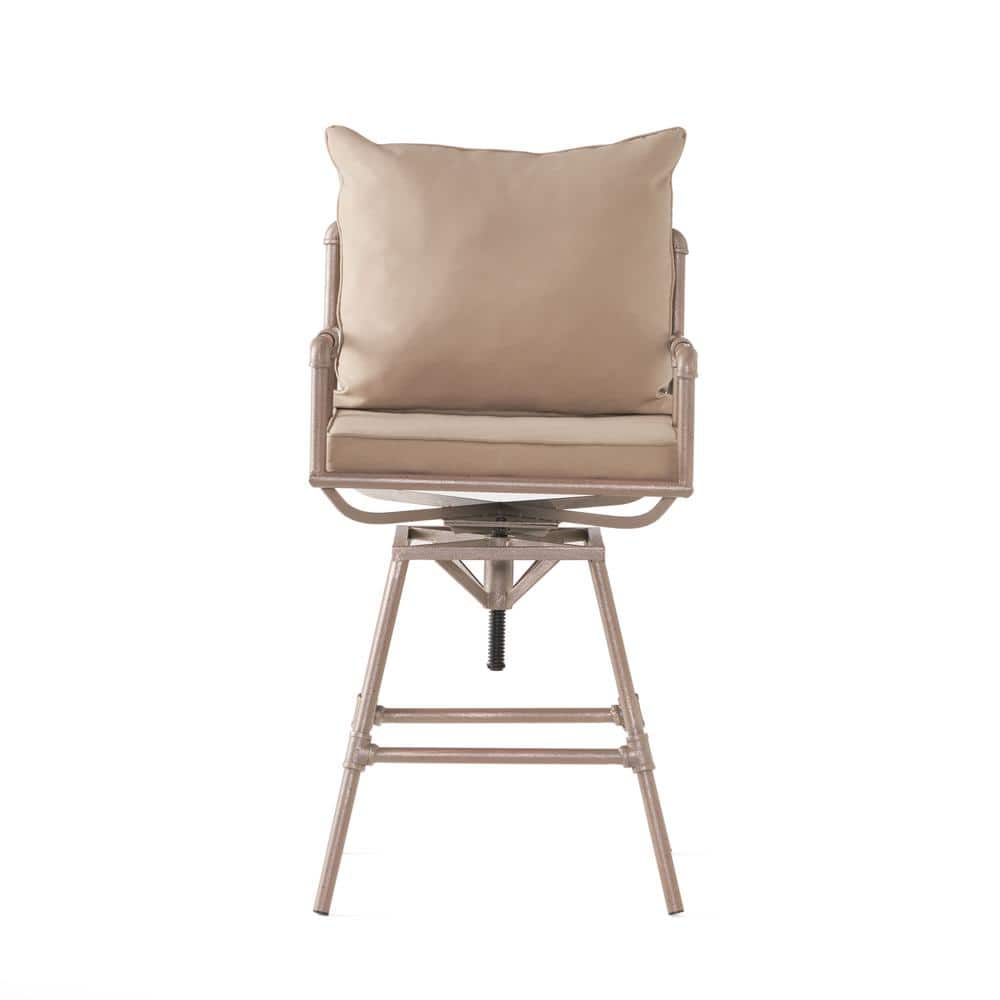 Noble House Jacoby Swivel Metal Outdoor Bar Stool with Gray Cushion 1146